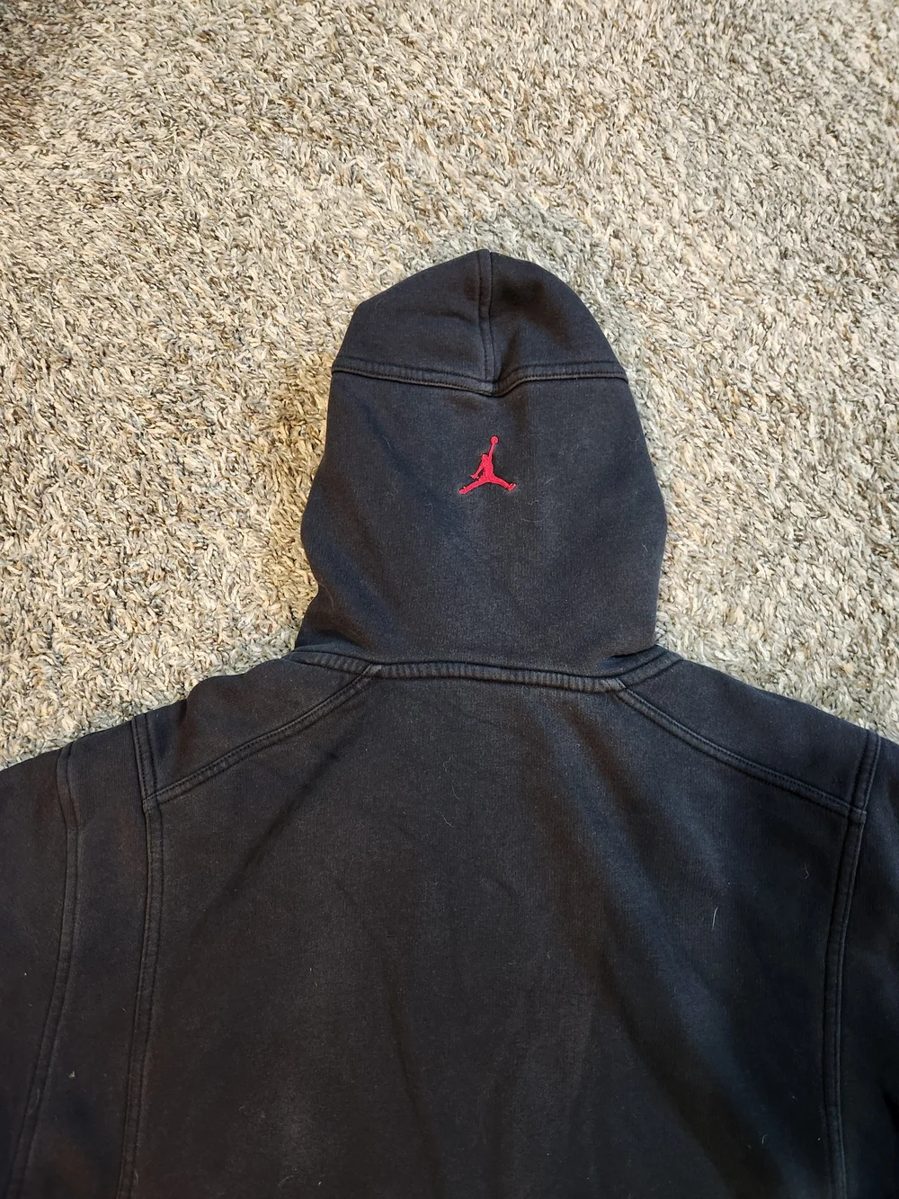 Vintage Jordan Black Hoodie with Red Lining & Red Zip Size XL